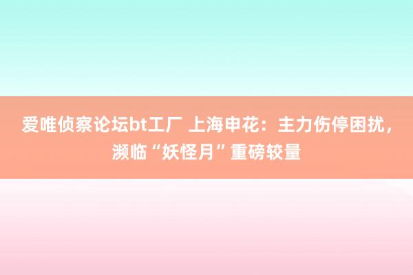 爱唯侦察论坛bt工厂 上海申花：主力伤停困扰，濒临“妖怪月”重磅较量