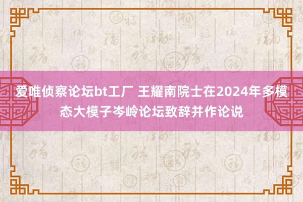 爱唯侦察论坛bt工厂 王耀南院士在2024年多模态大模子岑岭论坛致辞并作论说